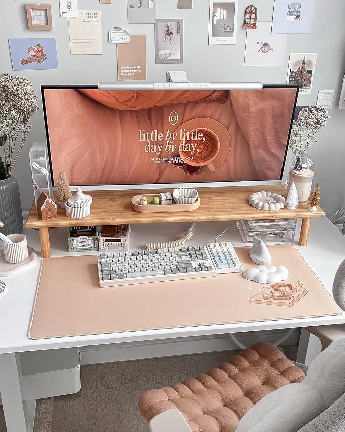 Bamboo Dual Monitor Shelf, Monitor Stand Riser with Underneath Storage for Desk Office Supplies, Supports Heavy TV up to 300 lbs, Natural - Image 7