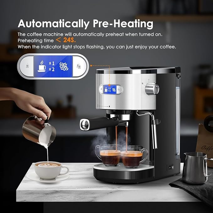 COWSAR Commercial-Grade Espresso Machine, 20Bar High Pressure Compact Coffee Maker with Milk Frother Steam Wand. Equipped with 45oz Detachable Water Tank, Ideal for Brewing Cappuccino - Image 6