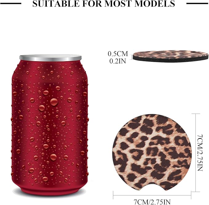 4 Pack Car Coasters, 2.75inch Leopard Print Cup Holder Coasters for Car, Neoprene Cup Pad Mat Coaster for Cup Holders for Women - Image 2