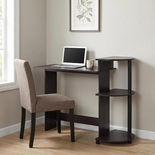 Furinno Compact 29-Inch Brown Computer Desk, Office Desk with 3 Side Shelves, Rectangular Home Office Desk, Gaming Desk for Home Office, Bedroom, Study Room, Dark Mocha by Furinno-FitsYourSpaceFitsYourBudget