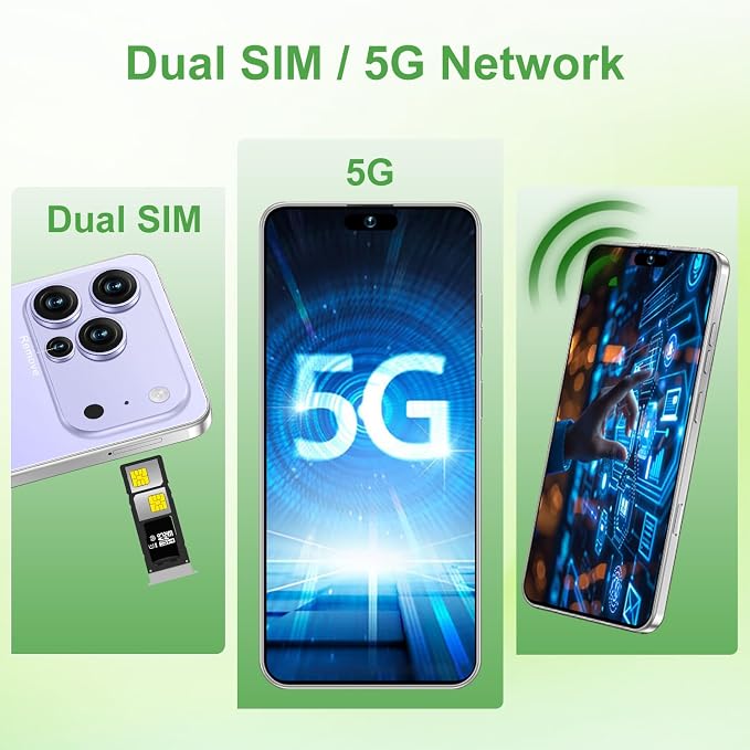 17 PMAX Unlocked Cell Phone,16GB+512GB Smartphone,6.99" HD Screen Android 15 5G Phones,Battery 7000mAh Android The Phone,Fingerprint Button Unlock/GPS/Face ID/Dual SIM/5G (Purple) - Image 3