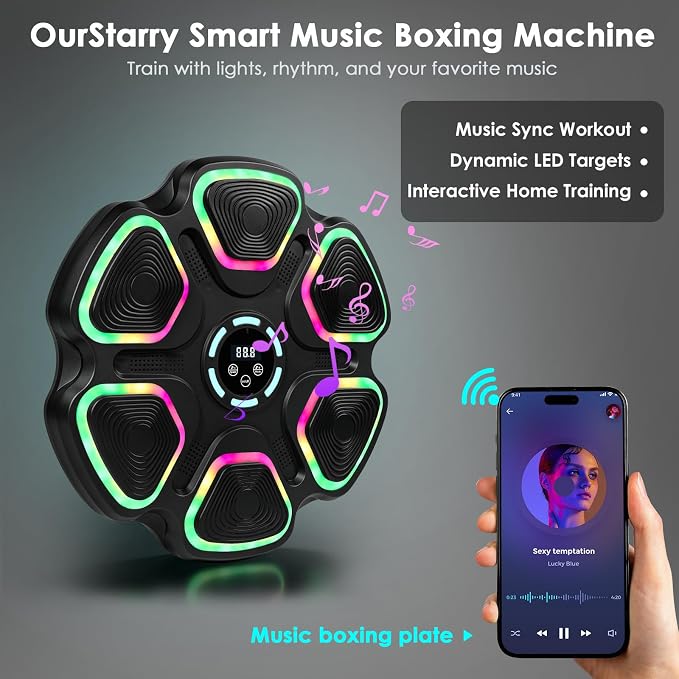 OurStarry Smart Music Boxing Machine for Adults and Kids, Wall Mounted Punching Trainer with Boxing Gloves, LED Electronic Target, 9 Modes and 9 Speeds, Home Gym Workout Equipment - Image 2
