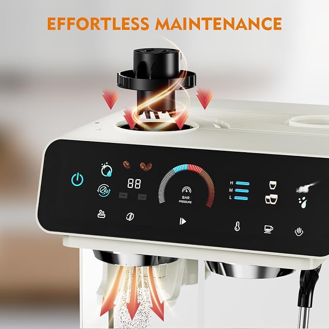 Ollygrin Semi-Automatic Espresso Machine with Grinder, 2-in-1 Coffee Machine with Milk Frother, 20 Bar Pressure Coffee Maker, Removable Water Tank & Bean Hopper, Expresso Machine for Home Barista - Image 3