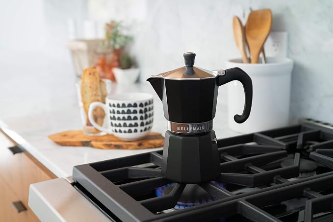 Bellemain Stovetop Espresso Maker, Italian Moka Pot, 3-Cup Black | Classic aluminum design brews rich espresso at home or camping, with an easy-to-use and easy-to-clean design. - Image 3