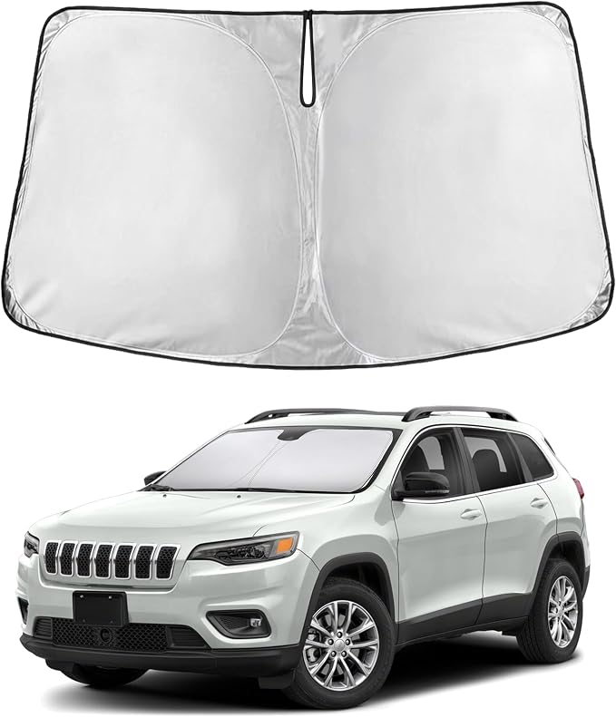 EcoNour Windshield Sunshade Compatible for Jeep Cherokee SUV (Not for Jeep Grand Cherokee) 2014-2021 2022 2023, 2026, Sun Visor for Front Window Sun Shade Cover, UV Heat Protector, Car Accessories by EcoNour