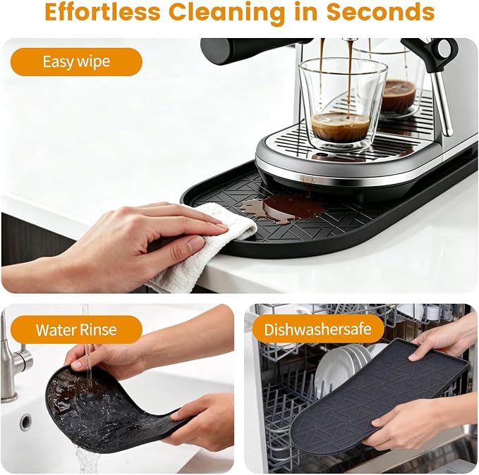 Silicone Coffee Mat,15.8"x7.9" Coffee Bar Mats for Countertop,Espresso Mat, Silicone Heat Resistant Mat for Espresso Machine/Coffee Maker（Black） - Image 5