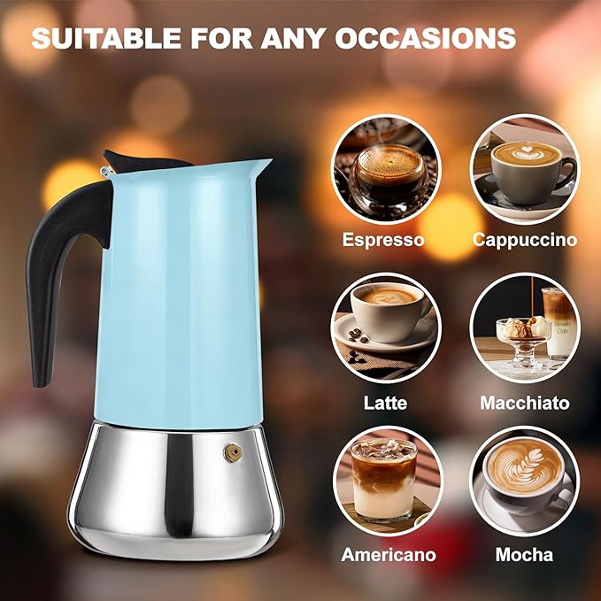 9 Cup Stovetop Espresso Maker Stainless Steel Moka Pot Stove Top Percolator Italian Coffee Makers Capable Mocha Greca Machine Cafe Classic Induction Cookers for Home and Camping 450ml 15oz - Image 6