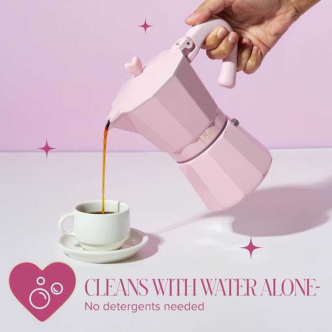 Paris Hilton Stovetop Espresso and Coffee Maker, Italian & Cuban Style Coffee Pot with Iconic Heart Knob, Perfect for Rich Aromatic Espresso, Makes up to 6 Espresso Cups, Pink - Image 7