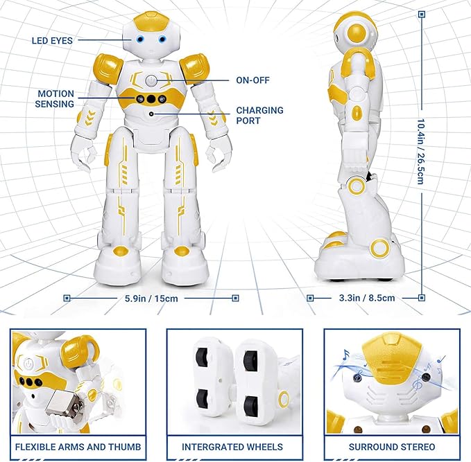 KingsDragon RC Robot Toys for Kids, Gesture & Sensing Programmable Remote Control Smart Robot for Age 3 4 5 6 7 8 Year Old Boys Girls Birthday Gift Present,Yellow - Image 2