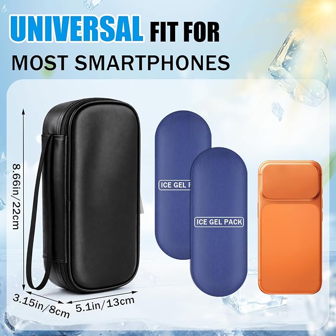 Phone Cooler Bag for Beach, Portable Phone Cooling Pouch with 2 Reusable Ice Packs, Keeps Cool in Extreme Heat for Car Pool Hiking, Extends Battery Life, Fits All Smartphones(Black,PU) - Image 2