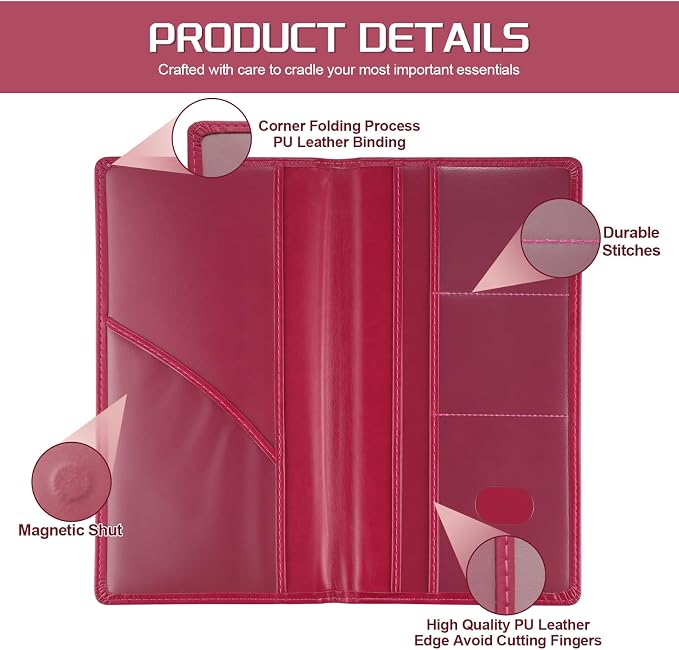 JUSTTOP 2Pack Car Registration and Insurance Holder,Car Document Holder for Cards License with Magnetic Shut,Vehicle Glove Box Car Organizer for Documents, Cards, License(Rose red) - Image 3