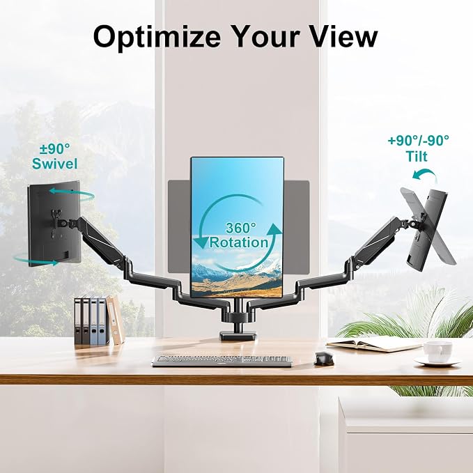 MOUNT PRO Triple Monitor Mount, 3 Monitor Desk Arm fits Three Max 27" LCD Computer Screens, up to 17.6lbs Each, Premium Gas Spring Display Stand with Tilt Swivel Rotation, Vesa Mount 75x75,100x100 - Image 5