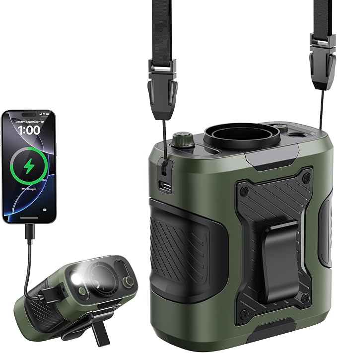 KIMMOO 5 in 1 Portable Turbo Waist Clip Fan, 100 Speeds, Powerful 13500RPM, 24H Cooling, LED Display, Flashlight, Rechargeable Wearable Belt Body Shirt Fan for Camping Outdoor Jobsite (Green) by KIMMOO