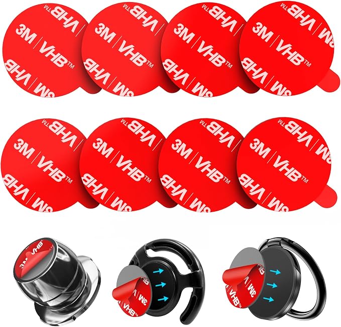 pop-tech Sticky Adhesive Replacement for Magnetic Car Mount, 8PCS Circular Heat Resistant Double Sided Strong Sticker Pads for Magnet Cell Phone Stand & Finger Ring Holder & Socket Grip Base by pop-tech