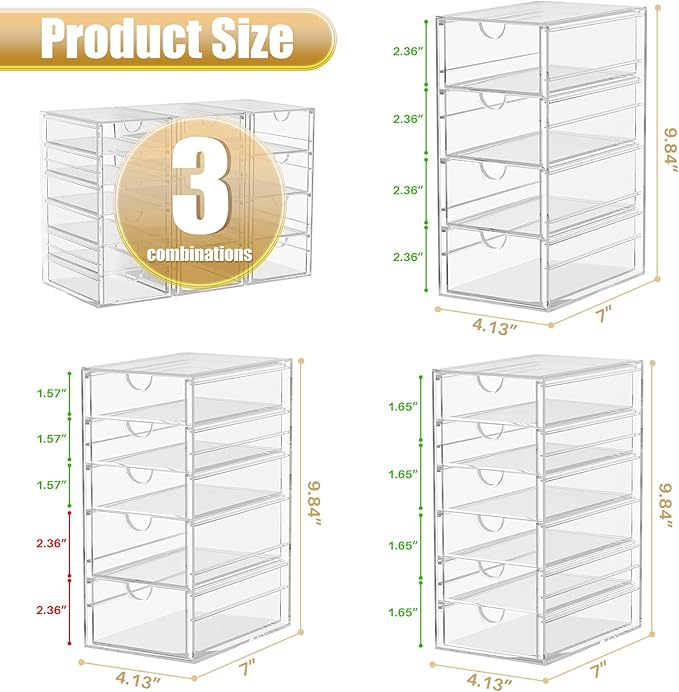 YFXCVSL 3-Pack Acrylic 15-Drawer Storage & Makeup Organizer for Desk | Smooth-glide drawers, clear acrylic, dustproof, waterproof, wipe-clean, for nail polish, essential oils, hair clips - Image 3