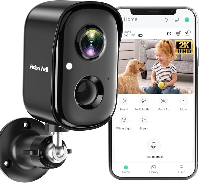 Security Cameras Wireless Outdoor, 2K Indoor Cameras for Home Security Battery Powered, AI Motion Detection, Color Night Vision, 2-Way Talk, Spotlight Siren Alarm, Cloud & SD Storage-Jet Black Camera by Unknown