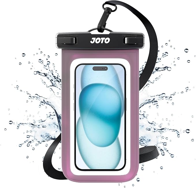 JOTO Up to 7" Universal Waterproof Phone Case for iPhone 16 15 14 13 Plus Pro Max, IPX8 Cellphone Dry Bag 12 11 Pro Max XR X 8 7 6S Plus SE, Galaxy S23 S22 S21 S20+ S20 Plus Note, Pixel -Clearpurple by JOTO