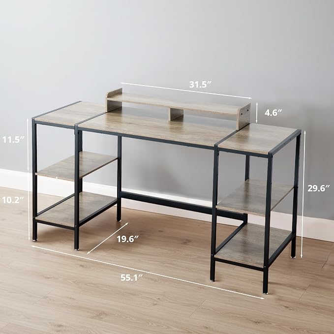 MINOSYS Gaming/Computer Desk - 47” Home Office Small Desk with Monitor Stand, Rustic Writing Desk for 2 Monitors, Adjustable Storage Space, Modern Design Corner Table. - Image 3