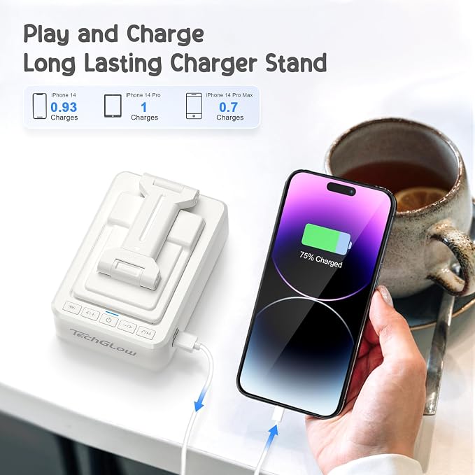 TechGlow Foldable Cellphone Stand with Bluetooth Speaker and Charging Function Birthday Gifts for Men Women Mother Father Brother Sister Teens Cool Tech Gadgets-White - Image 3