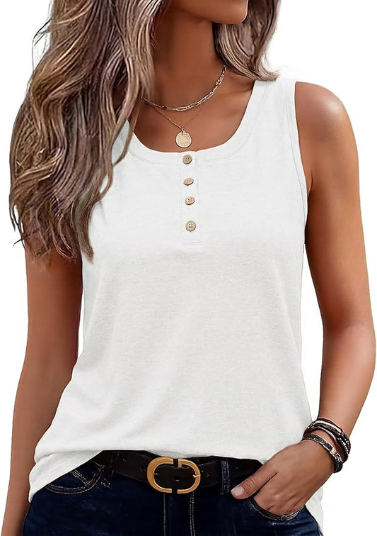 Zeagoo Womens Tank Tops Summer Sleeveless Tops Loose Button Henley Shirts Crew Neck Dress Casual 2026 Clothes by Zeagoo