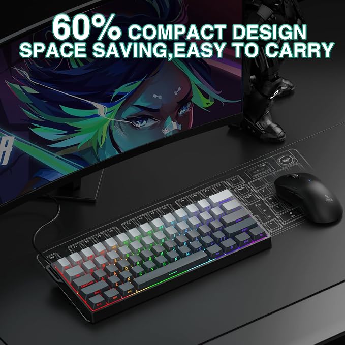Aula WIN60 HE - 60% Mechanical Gaming Keyboard Wired, Hall Effect Magnetic Switch Hot Swappable,8000 Hz Polling Rate, RGB Keyboard 60 Percent Compact Design for PC (Gradient Gray) - Image 3