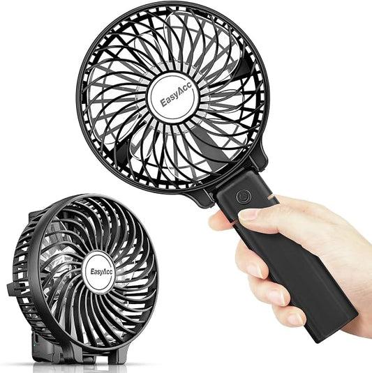 EasyAcc Handheld Fan Portable Rechargeable, Ultra Quiet &180° Foldable & Up 10 Hours & 3 Speeds Powered Personal Battery Foldable Adjustable Fan Home Travel Outdoor Office Black by EasyAcc
