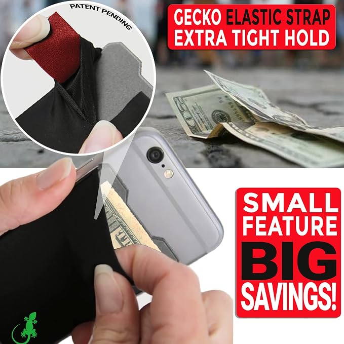 Phone Wallet - Adhesive Card Holder - Cell Phone Pouch - Stick on Lycra Pocket by Gecko - Carry Credit Cards and Cash - Image 8