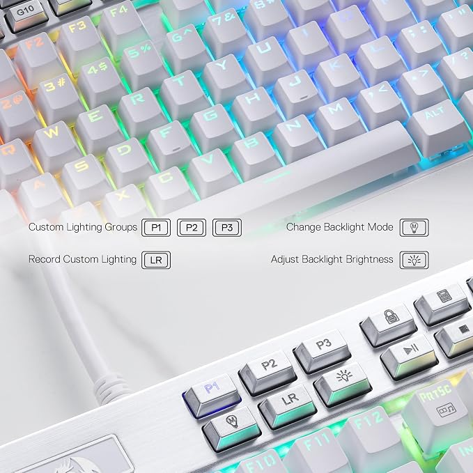 Redragon K550 RGB Gaming Keyboard, 104 Keys + 12 Macro G Keys Wired Mechanical Keyboard w/Aluminum Top Plate, Custom Clicky Purple Switch, Extra USB Port & Wrist Rest - Image 8