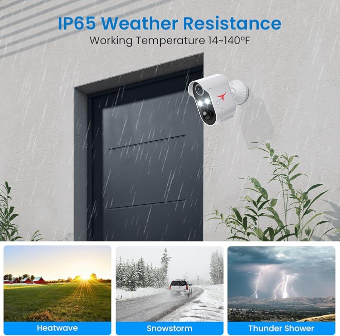 1080P Wireless Security Camera Outdoor, Battery Powered, AI Human Detection, Color Night Vision, 2-Way Audio, IP65 Waterproof, 2.4G Wi-Fi, Cloud Storage (1 Spotlight) - Image 2