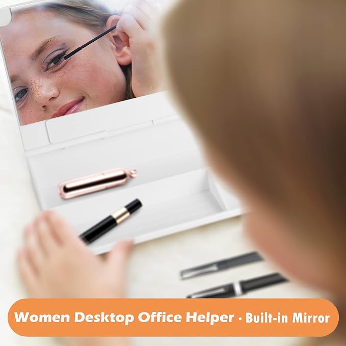 SELEAD Desktop Glass Whiteboard with Wireless Charger & Built-in Mirror, Dry Erase Board Computer Pad Keyboard Stand with Organizer for Home, School, Office Desk Accessories, White - Image 2