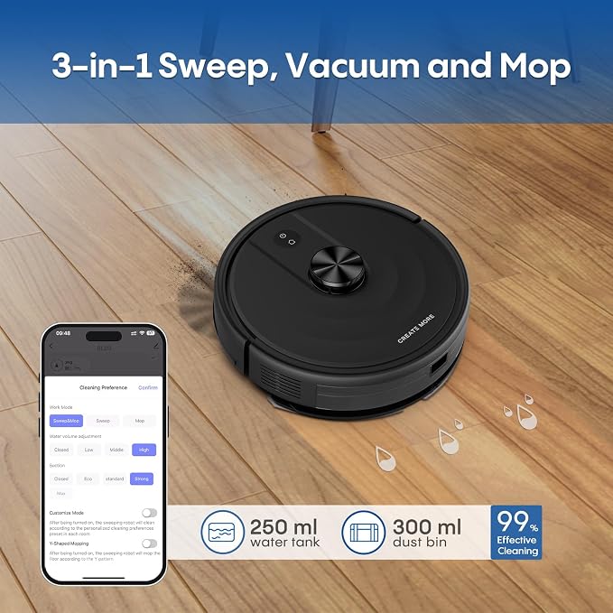 Bagotte Robot Vacuum and Mop Combo with LiDAR Navigation, Self-Emptying Robotic Vacuums Cleaner with 6000Pa Super Power, Mapping, 90 Days Hands-Free, Fast Home Mapping for Pet Hair, Hard Floors - Image 6