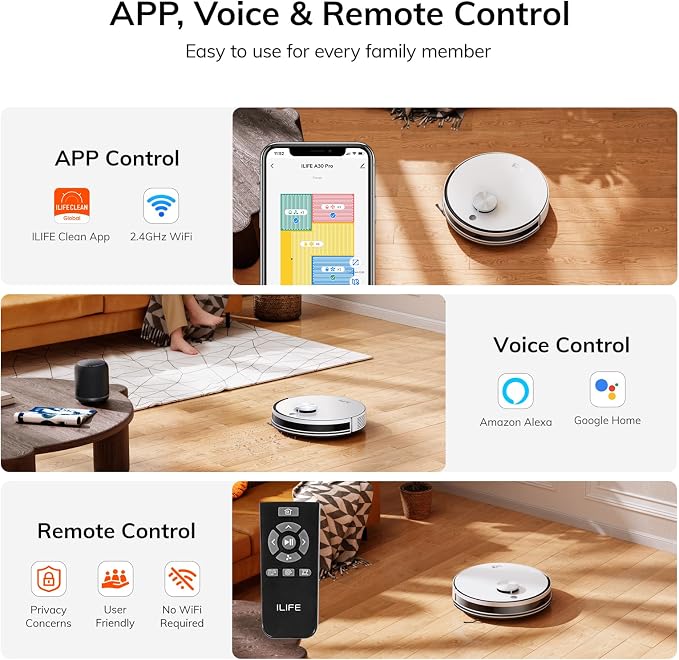ILIFE A30 Pro Robot Vacuum and Mop,10000Pa Max Suction | 60 Days Self Emptying, LiDAR Navigation, 150 Min Max, App, Remote & Voice Control, Ideal for Hard Floors, Carpet & Pet Hair - Image 7