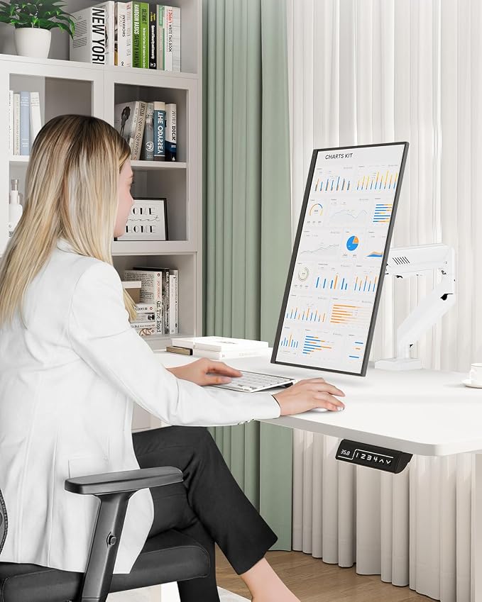 Single Monitor Desk Mount, 13-32 inch Adjustable Full Motion Monitor Arm, Computer Monitor Stand Holder with Clamp and Grommet Base, Fit 4.4 to 19.8lbs Screens, VESA Mount Bracket, White, Freelift Pro - Image 7