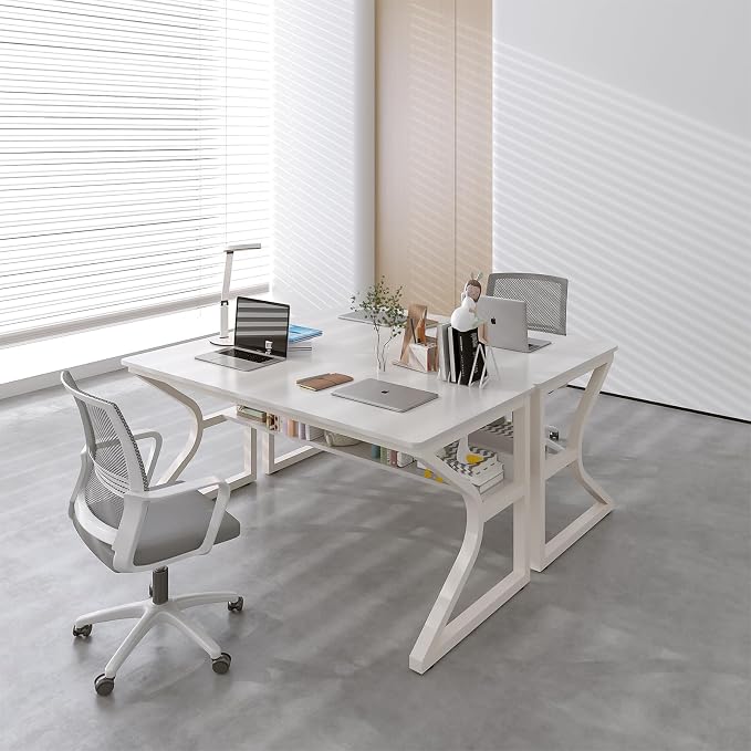 OSCHF 47.3-Inch Writing Desk with Storage Shelf, Warm White | Space-saving, Single-Person Workstation, Modern Study Gaming Computer Desk, Suitable for Home Office, Bedroom and Dorms - Image 7