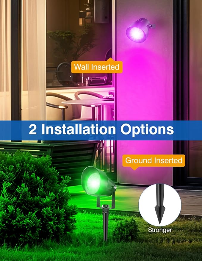 Spot Lights Outdoor, Smart RGBW LED Color Changing Landscape Lights with APP and Remote Control, Music Mode, DIY Scenes, Timing, IP65 Waterproof Spotlights Plug in for Yard Garden, 2 Pack - Image 9