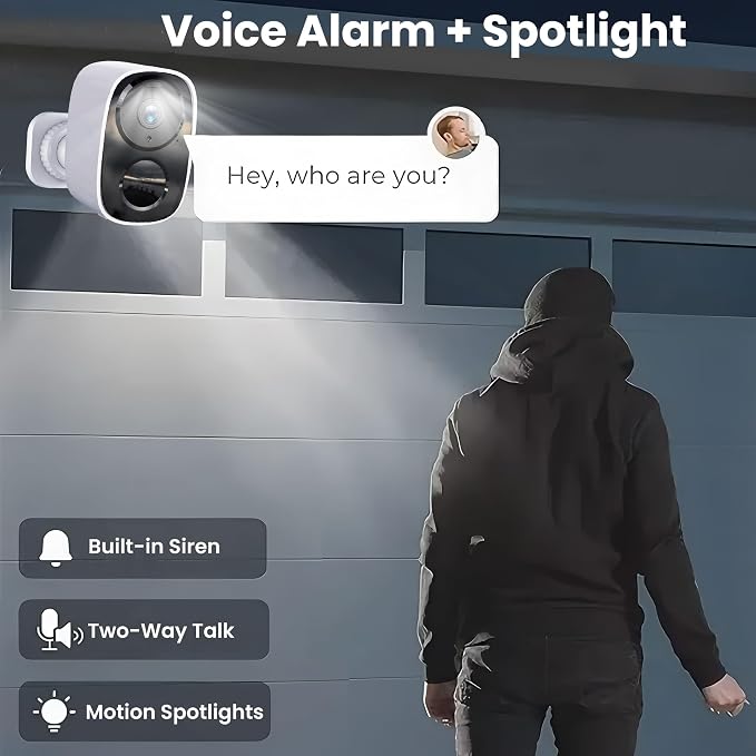 2026 Upgraded 2K Wireless Security Camera with 64G SD Card, Free Cloud Storage, 1-6 Month Battery Life, AI Motion Detection, Spotlight, Siren Alarm, 2-Way Audio, Waterproof WiFi Surveillance Camera - Image 7