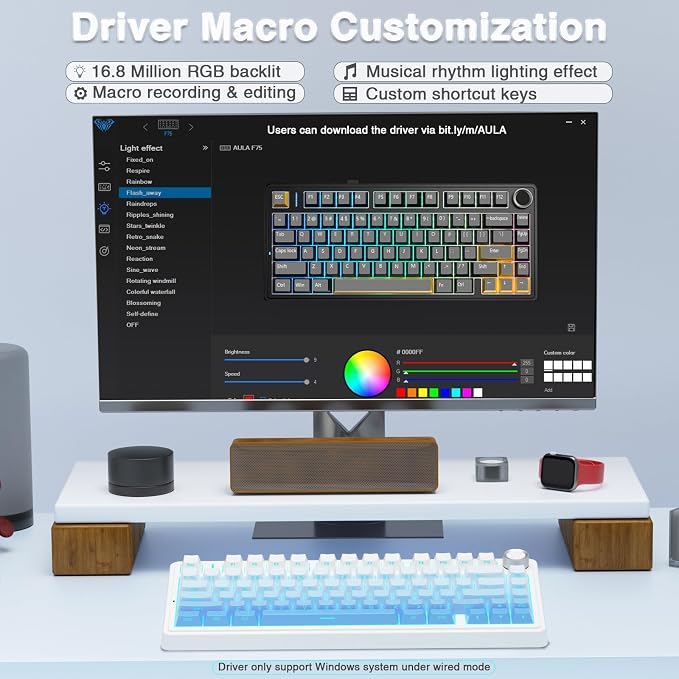 AULA F75 Pro Wireless Mechanical Keyboard,75% Hot Swappable Custom Keyboard,RGB Backlit,Pre-lubed Linear Switches,Side Printed PBT Keycaps Mechanical Gaming Keyboards,Gradient Blue - Image 7