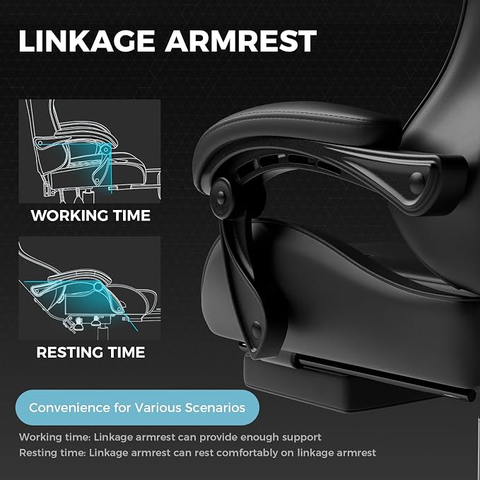 GTPLAYER Gaming Chair, Computer Chair with Footrest and Lumbar Support, Height Adjustable Game Chair with 360°-Swivel Seat and Headrest and for Office or Gaming (Faux Leather, Black) - Image 5