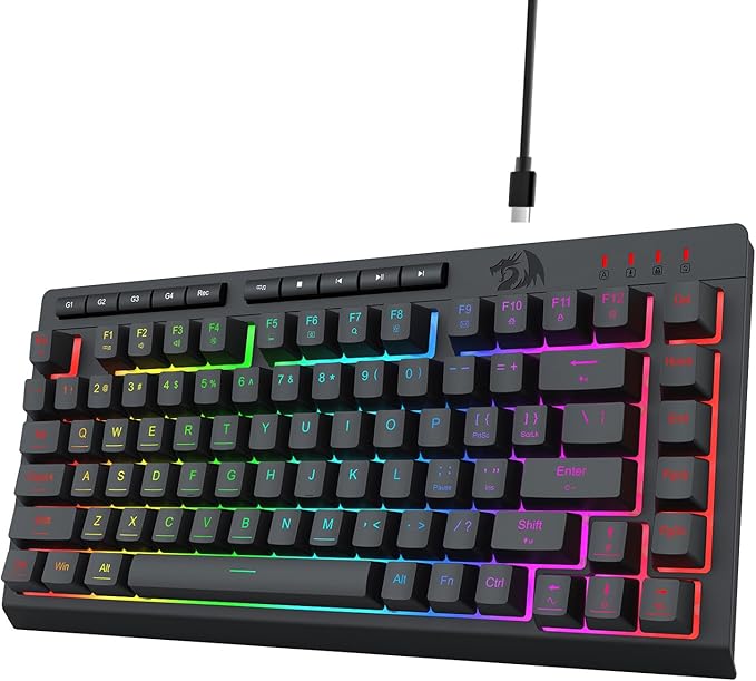 Redragon K524 75% Wired Gaming Keyboard, RGB Backlit, Whisper-Quiet, Black | Membrane Keyboard with Programmable Macro and Multimedia Keys, Anti-ghosting, Spill Resistant,Compact for Win/MAC/PS/Xbox by REDRAGON