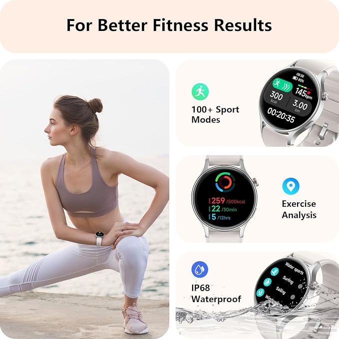 aeac Smart Watch for Women, AMOLED Ultra-Clear Screen Activity Trackers with Heart Rate/Sleep/SpO2 Monitor, Smartwatch for iPhone/Samsung/Android, 110+ Sport Modes (Grey, S/M/L, Grey) - Image 4