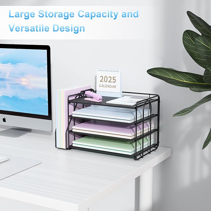 Spacrea 4-Tier Paper Organizer for Desk with File Organizer | Desk Organizers and Accessories Desk Accessories & Workspace Organizers for Office Supplies (Black) - Image 7