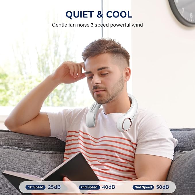 Morelax Neck Fan, USB Rechargeable Personal Fan,Hand Free Bladeless Portable Fans,4000 mAh, 3 Speeds,72 Air Faster softer 360° Cooling, Ultra Quiet,Gift Suitable for Home, Office, Travel, Sports - Image 6