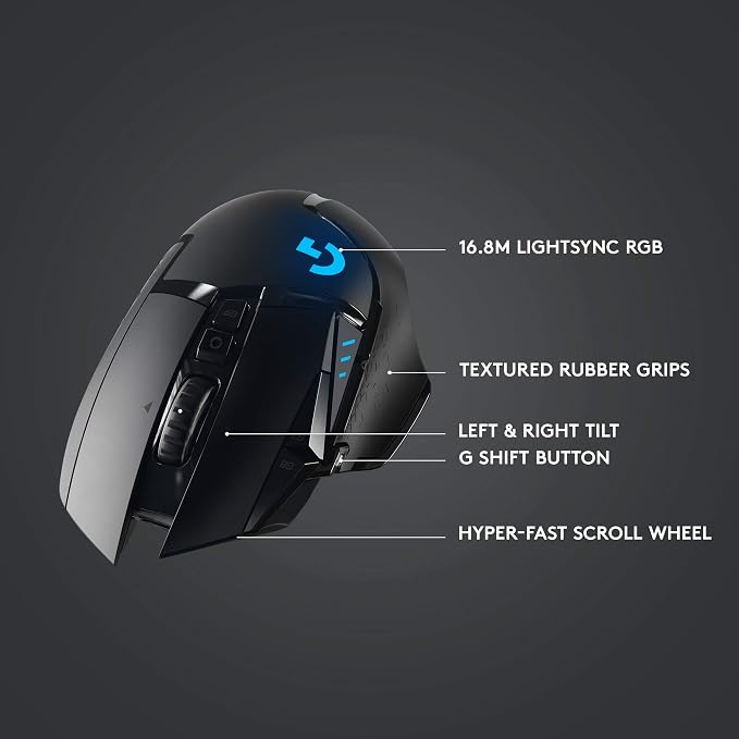 Logitech G502 Lightspeed Wireless Gaming Mouse - Black | RGB, Adjustable Weights, 11 Programmable Buttons, POWERPLAY Compatible, On-Board Memory, for PC/Mac - Image 6