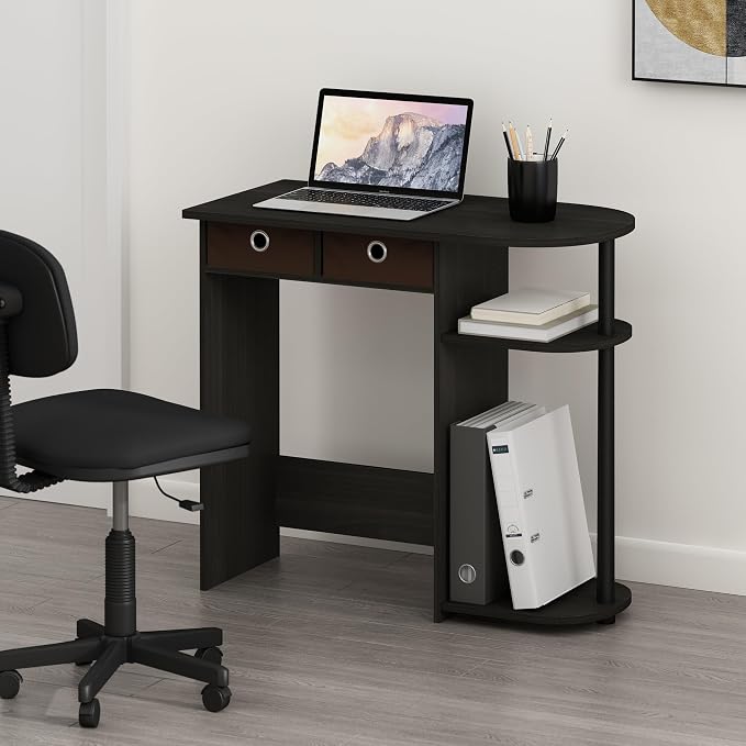 Furinno Go Green 32-Inch Black Computer Desk, Office Desk with 2 Side Shelves and Storage Bins, Rectangular Home Office Desk, Gaming Desk for Home Office, Bedroom, Study Room, Black Espresso by Furinno-FitsYourSpaceFitsYourBudget
