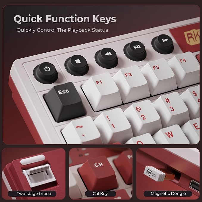 RK ROYAL KLUDGE M87 Wireless Gaming Keyboard with Screen & Dual Knobs, Red | Bluetooth/2.4G/Wired, Hot Swappable Cream Switches, 5-Layer Noise Dampening Gasket Structure,Compact 75% Size for PC/WIN/Mac - Image 6