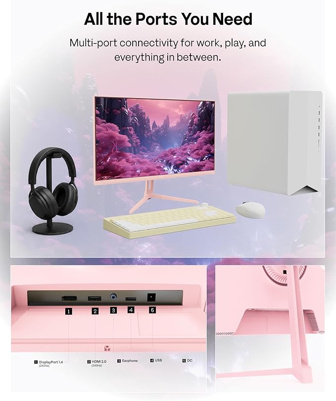 Pixio PX249 Wave Pink 24 inch 240Hz Refresh Rate FHD 1080p Resolution Fast IPS Panel 1ms GTG Response Time Built-in Speakers Gaming Monitor with Adaptive Sync - Image 5