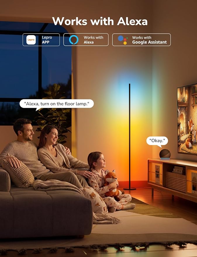 Lepro OE1 AI Corner Floor Lamp, Smart RGBICW LED Corner Lamp with Music Sync, Alexa Enabled, Personalized AI Lighting Designer, Modern Standing Lamp for Living Room/Bedroom,1000LM,2.4G WiFi, No Remote - Image 5