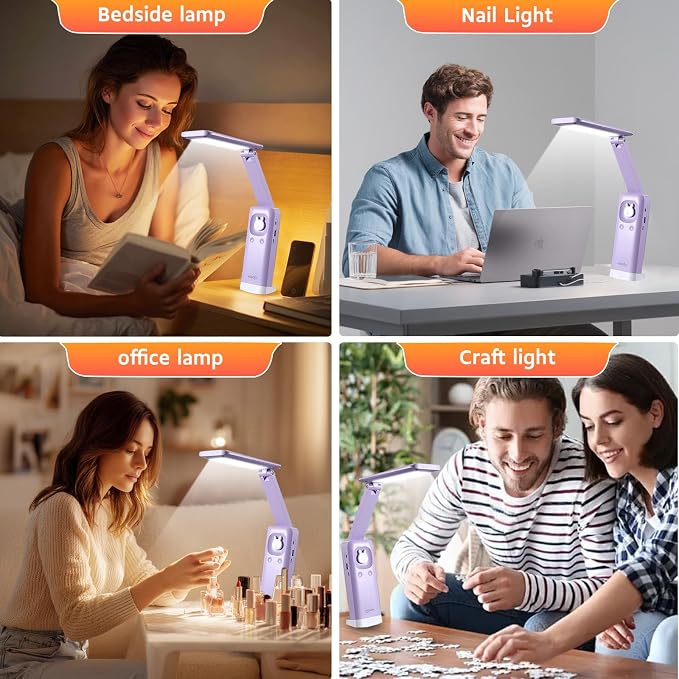 VAVOFO Cute Bunny Desk Lamp, Foldable LED Rechargeable Table Light, Eye-Caring Reading Lamp, 3 Color Modes & Dimmable, for Kids Girls Bedroom Study Dorm Room（Purple） - Image 5