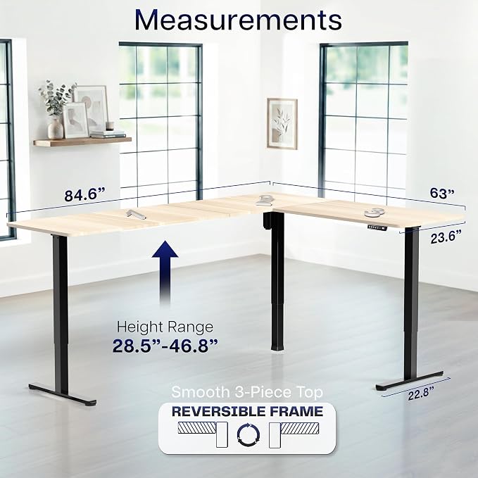 VIVO Light Wood 84 x 63 in Corner Standing Desk, DESK-E3CTBC-84 | Electric, Large Reversible L-Shaped Table, Sit Stand Height Adjustable, Memory Controller, Office Furniture Sets, Black Frame - Image 5