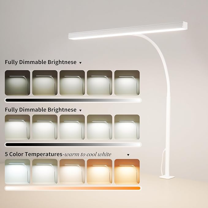LED Desk Lamp for Office Home, Adjustable Flexible Eye-Caring Desk Light with,5 Modes 10 Brightness Adjustment, USB Adapter Desk Lamp with Clamp-T-W - Image 2